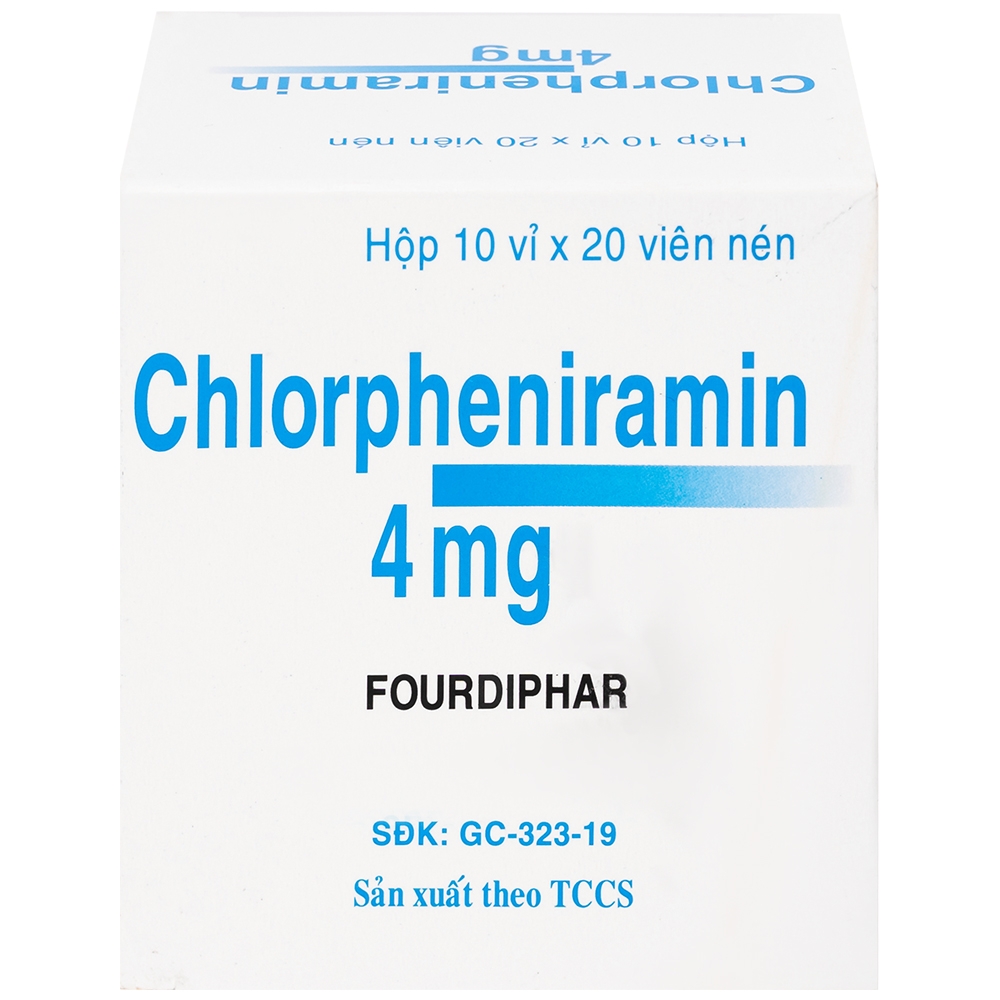 Hình ảnh Thuốc Chlorpheniramin 4mg Fourdiphar điều trị viêm mũi dị ứng, mày đay (10 vỉ x 20 viên)