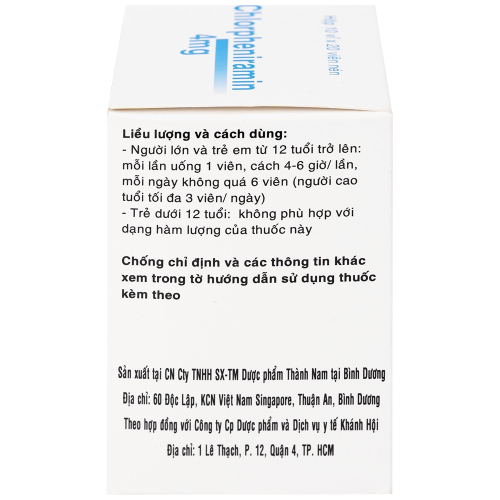 Hình ảnh Thuốc Chlorpheniramin 4mg Fourdiphar điều trị viêm mũi dị ứng, mày đay (10 vỉ x 20 viên)