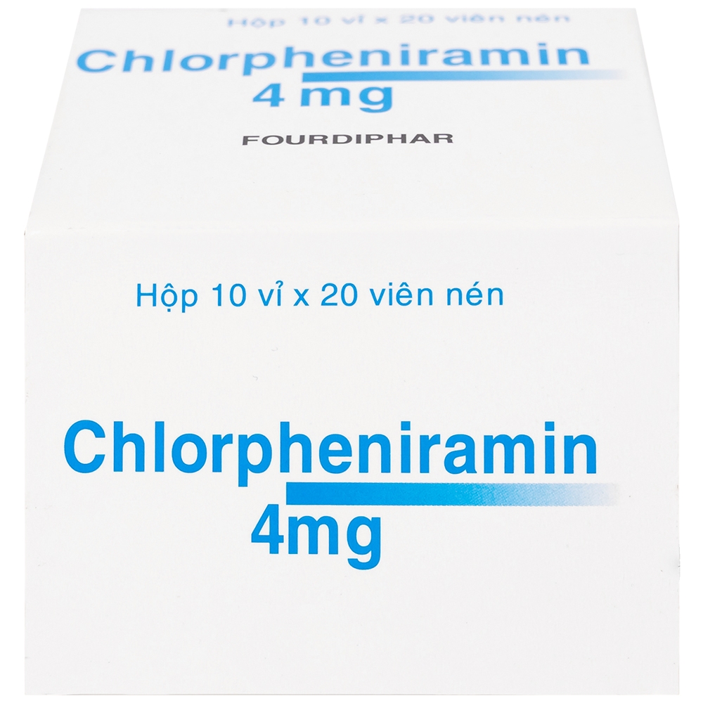 Hình ảnh Thuốc Chlorpheniramin 4mg Fourdiphar điều trị viêm mũi dị ứng, mày đay (10 vỉ x 20 viên)