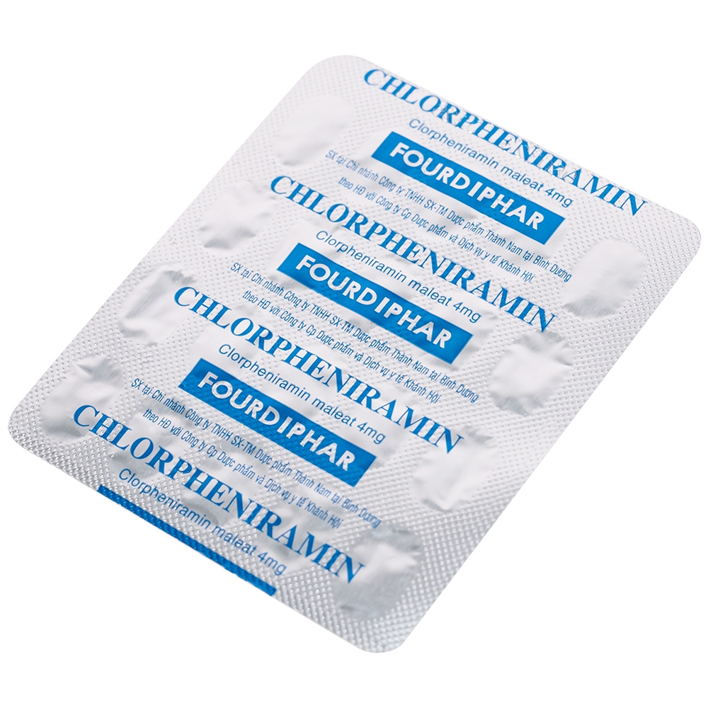 Hình ảnh Thuốc Chlorpheniramin 4mg Fourdiphar điều trị viêm mũi dị ứng, mày đay (10 vỉ x 20 viên)