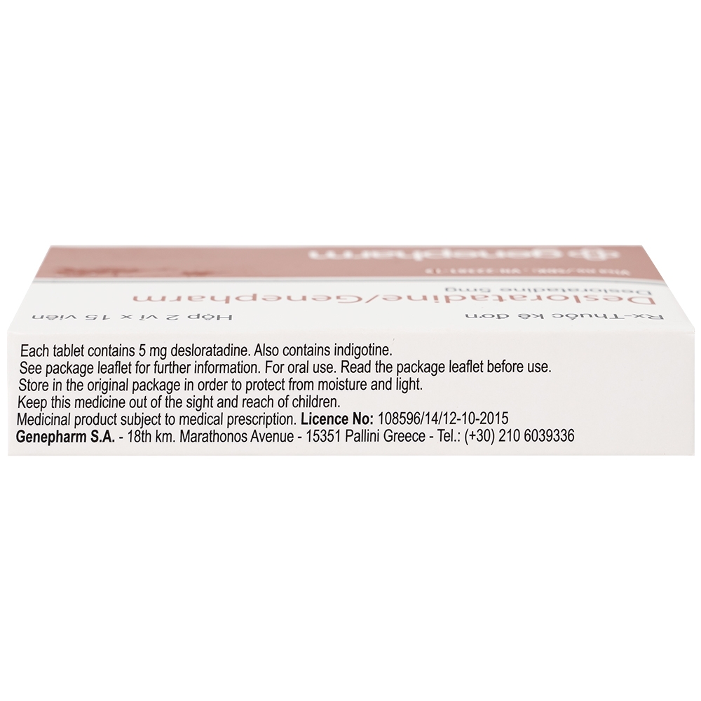 Hình ảnh Thuốc Desloratadine 5mg Genepharm giảm các triệu chứng viêm mũi dị ứng, mày đay (2 vỉ x 15 viên)