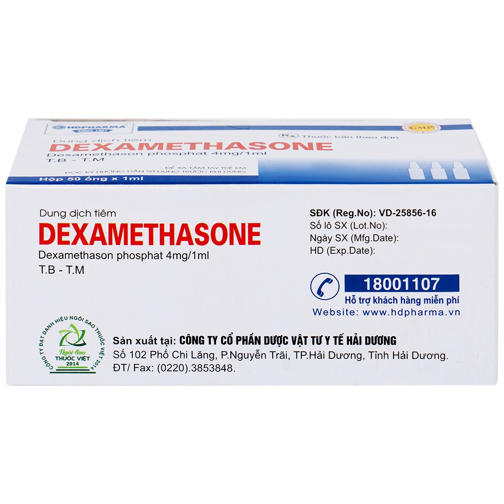 Hình ảnh Dung dịch tiêm Dexamethasone 4mg/1ml điều trị trạng thái hen, bệnh dị ứng nặng, phản ứng sau truyền máu (50 ống)