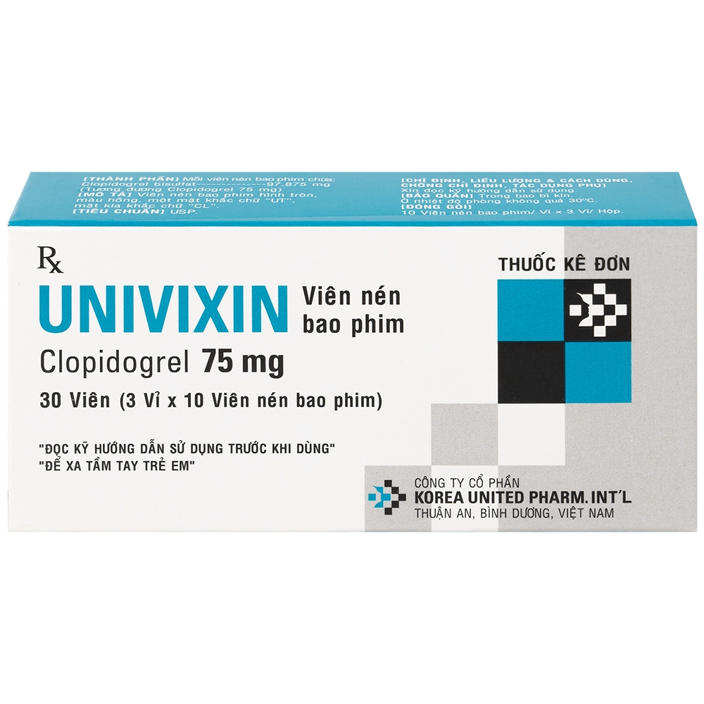Hình ảnh Thuốc Univixin Clopidogrel 75mg Korea United giảm các biến cố do xơ vữa động mạch (3 vỉ x 10 viên)