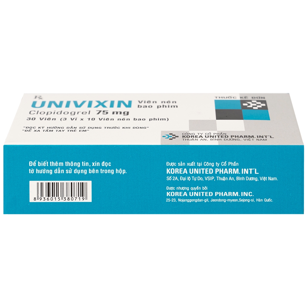 Hình ảnh Thuốc Univixin Clopidogrel 75mg Korea United giảm các biến cố do xơ vữa động mạch (3 vỉ x 10 viên)