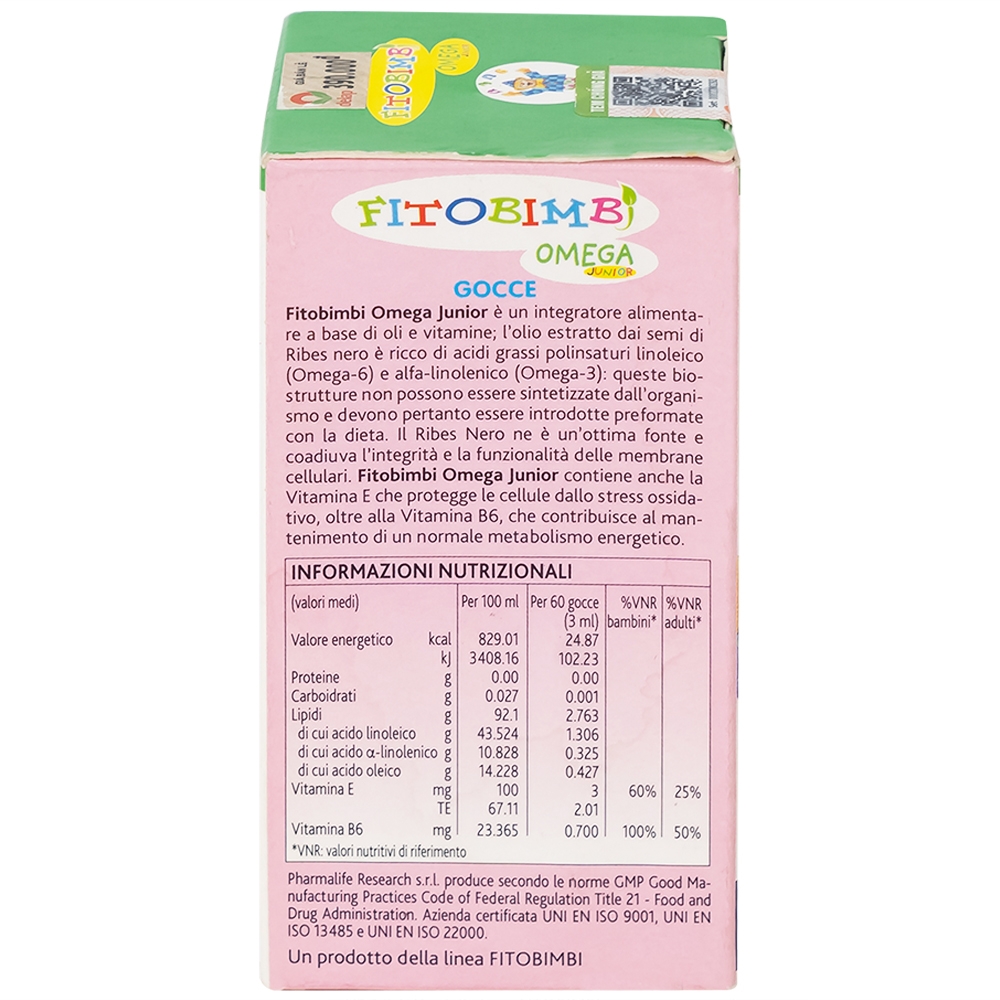 Hình ảnh Siro Fitobimbi Omega Junior Gocce Pharmalife bổ sung acid béo không no Omega-3, Omega-6 (30ml)