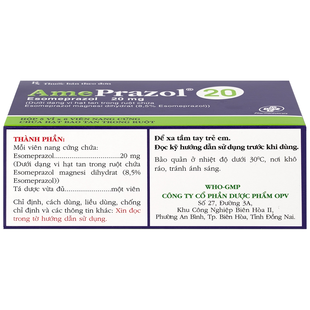 Hình ảnh Thuốc AmePrazol 20mg OPV điều trị bệnh trào ngược dạ dày thực quản (5 vỉ x 6 viên)