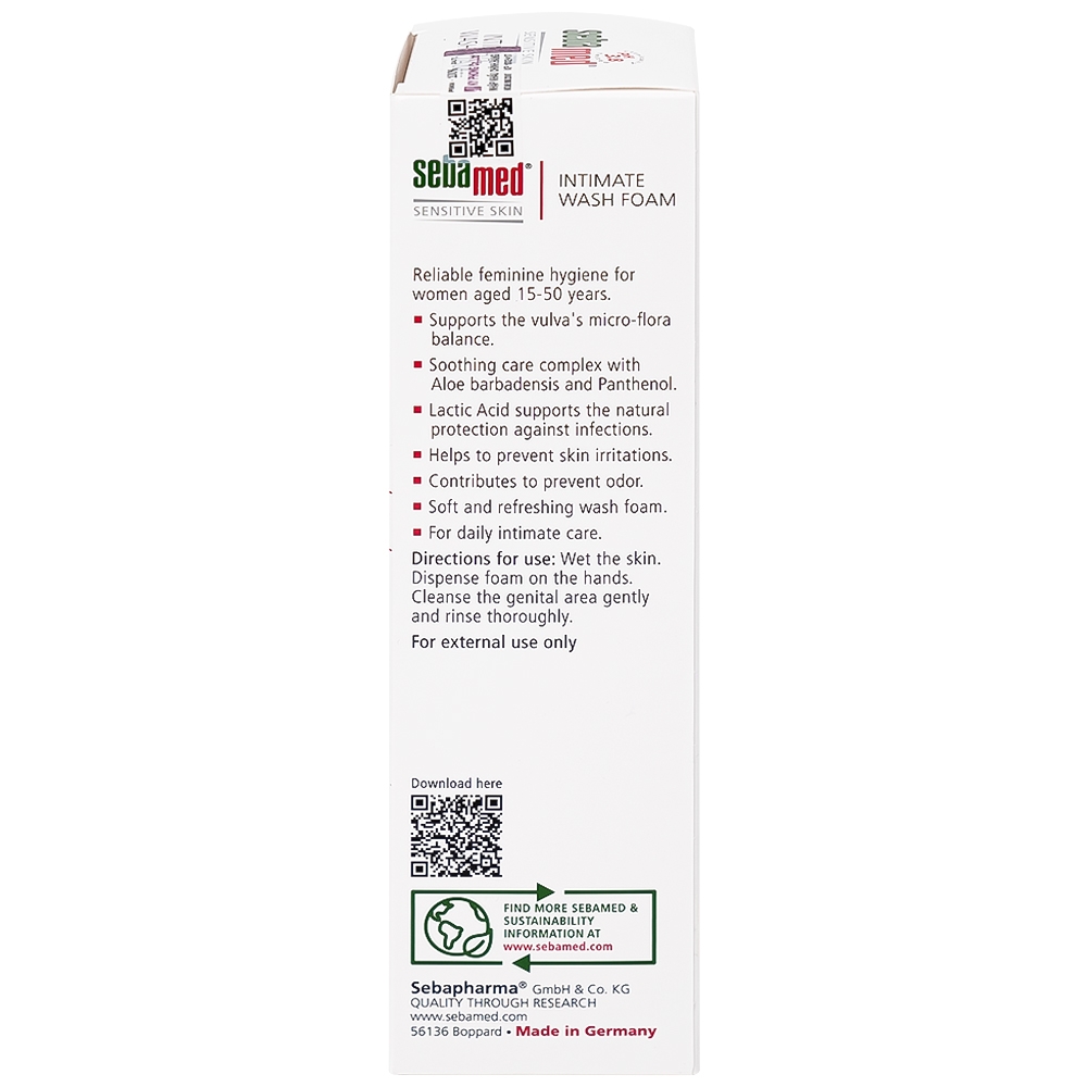 Hình ảnh Dung dịch vệ sinh phụ nữ Intimate Wash Foam Sebamed giúp làm sạch dịu nhẹ đa vùng kín, giúp ngăn mùi hôi (200ml)
