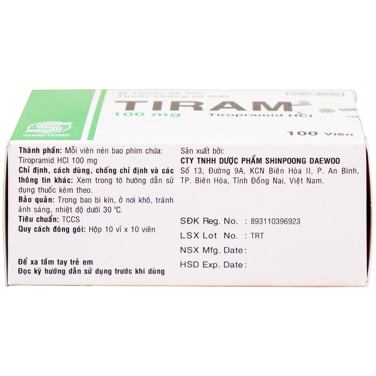 Hình ảnh Thuốc Tiram 100mg Shinpoong Deawoo điều trị co thắt dạ dày ruột (10 vỉ x 10 viên)