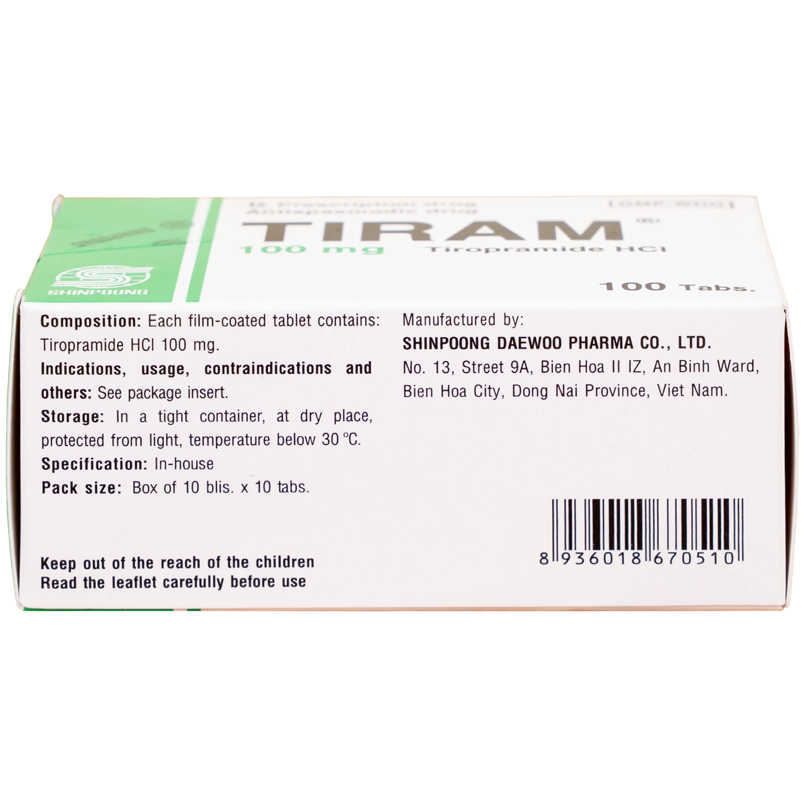 Hình ảnh Thuốc Tiram 100mg Shinpoong Deawoo điều trị co thắt dạ dày ruột (10 vỉ x 10 viên)