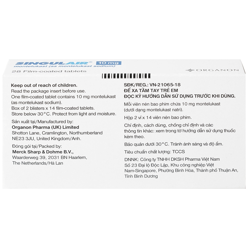 Hình ảnh Thuốc Singulair 10mg Organon Pharma điều trị hen dai dẳng từ nhẹ đến trung bình (2 vỉ x 14 viên)