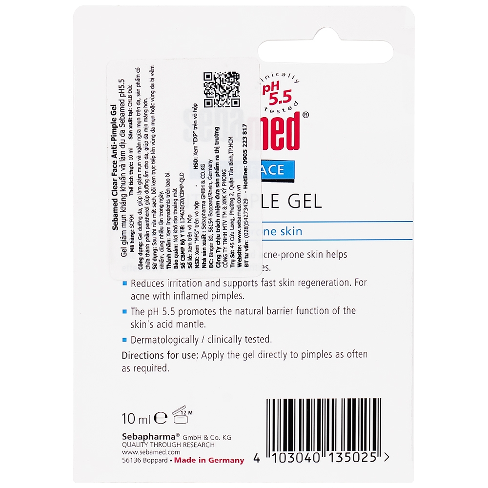 Hình ảnh Gel Clear Face Anti-Pimple Sebamed pH 5.5 giúp làm giảm mụn,ngăn ngừa mụn, dưỡng ẩm (10ml)