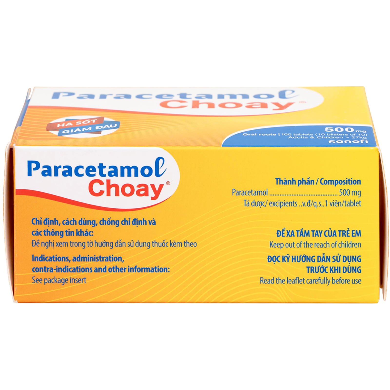 Hình ảnh Viên nén Paracetamol Choay 500mg Sanofi điều trị triệu chứng đau từ nhẹ đến vừa, sốt (10 vỉ x 10 viên)