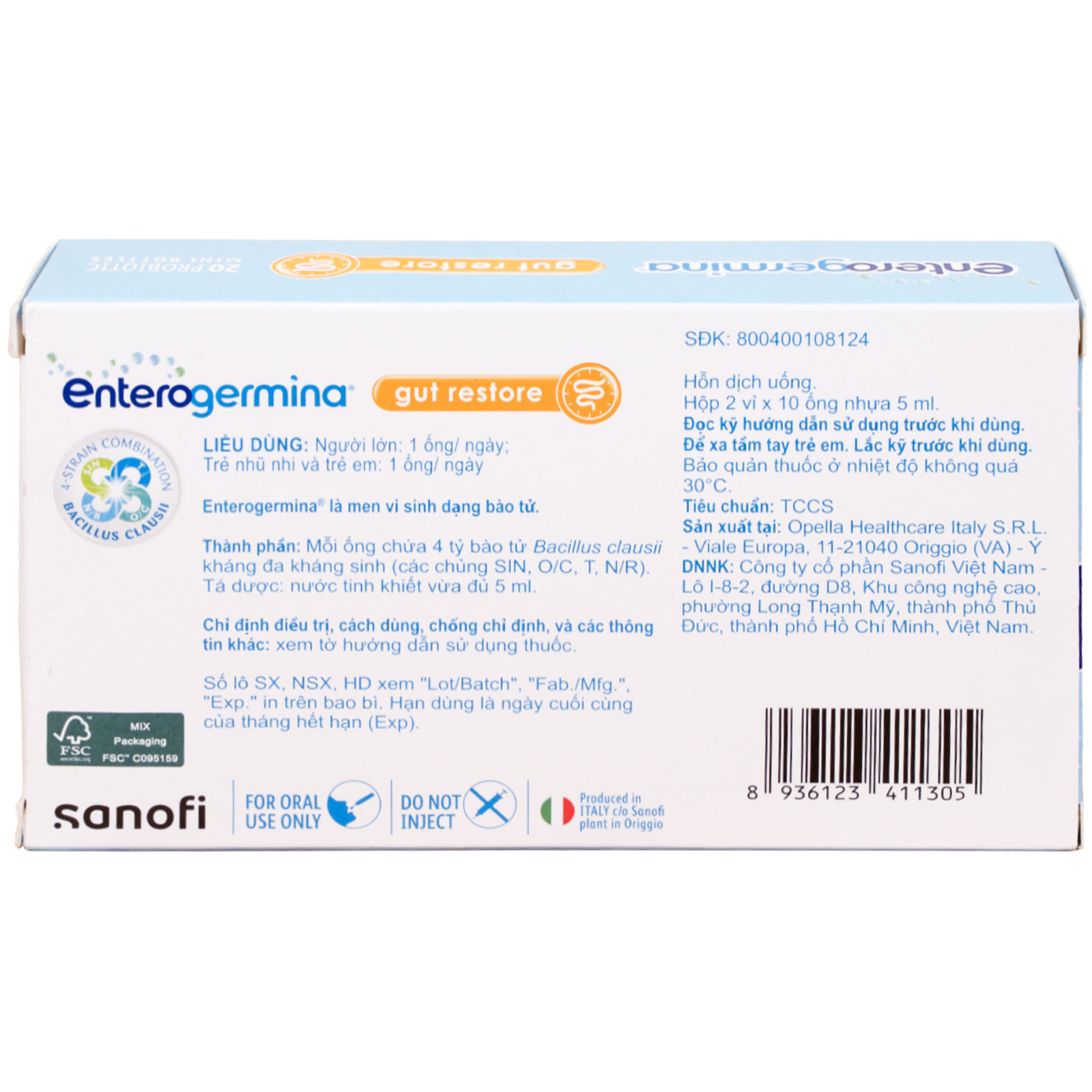 Hình ảnh Hỗn dịch uống men vi sinh Enterogermina 4 tỷ/5ml trị rối loạn tiêu hóa cấp và mạn tính (2 vỉ x 10 ống)