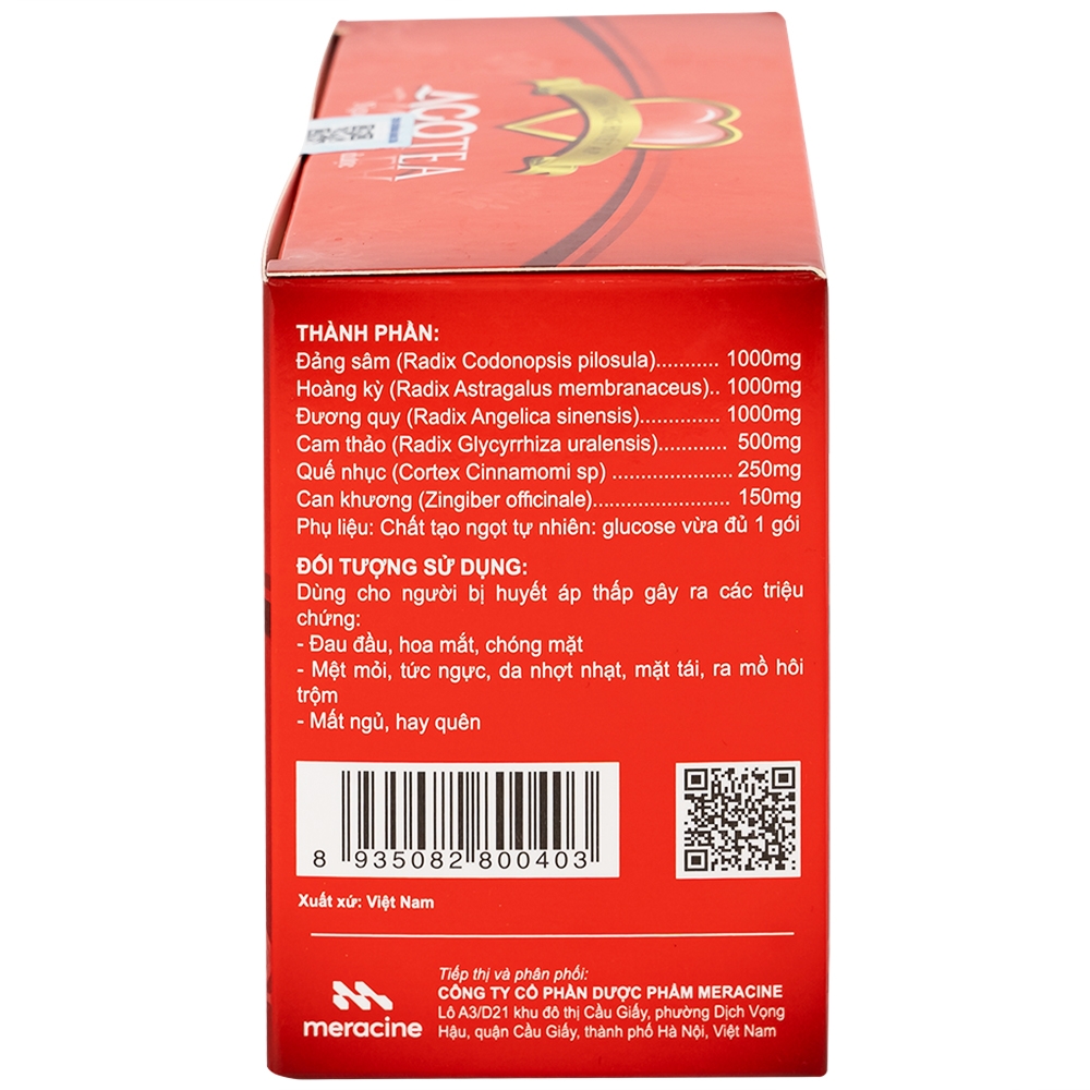 Hình ảnh Trà tăng huyết áp Acotea 4g Meracine hỗ trợ điều trị huyết áp thấp, tăng cường sinh lực (20 gói)