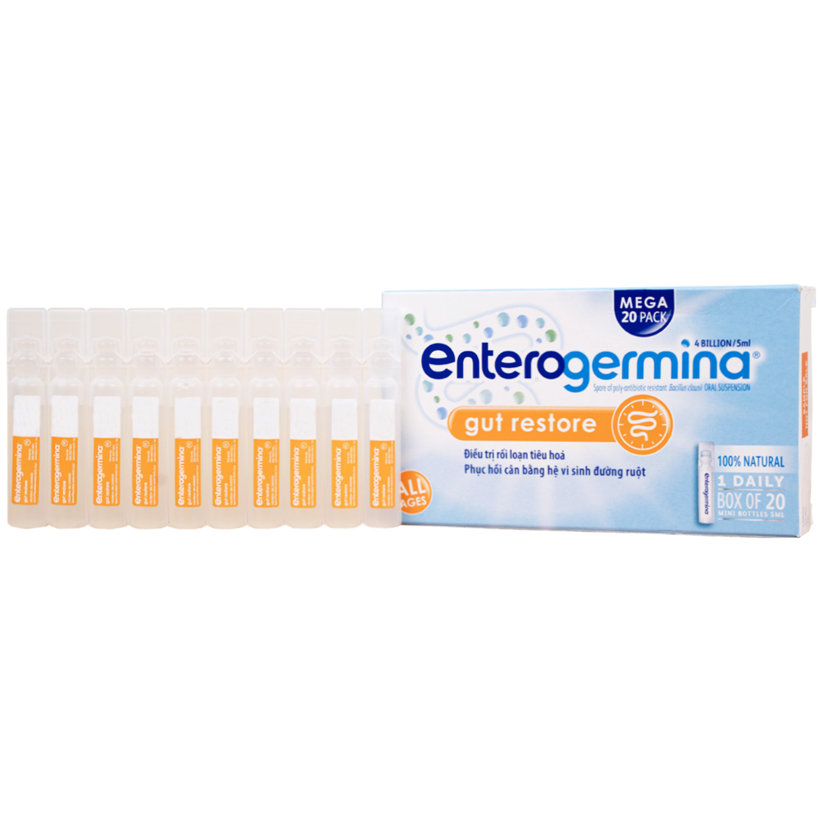 Hình ảnh Hỗn dịch uống men vi sinh Enterogermina 4 tỷ/5ml trị rối loạn tiêu hóa cấp và mạn tính (2 vỉ x 10 ống)