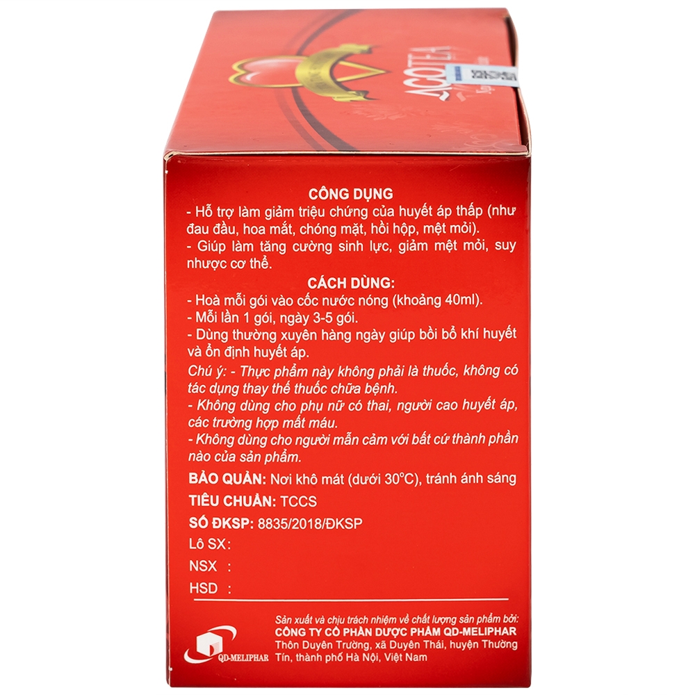 Hình ảnh Trà tăng huyết áp Acotea 4g Meracine hỗ trợ điều trị huyết áp thấp, tăng cường sinh lực (20 gói)