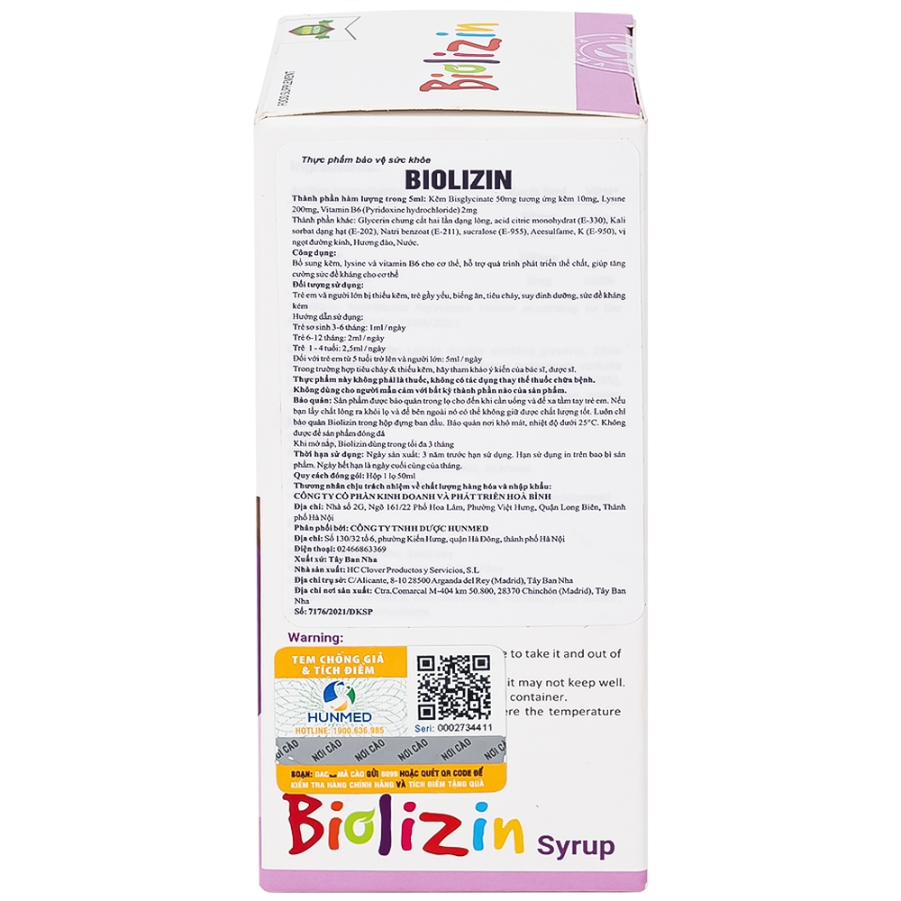 Hình ảnh Siro Biolizin tăng cường sức đề kháng cho cơ thể (50ml)