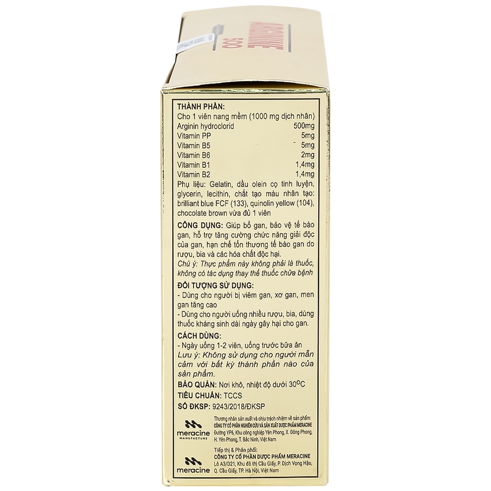 Hình ảnh Viên uống Arginine 500 Gia Nguyễn bổ gan, bảo vệ tế bào gan, tăng cường giải độc của gan (60 viên)