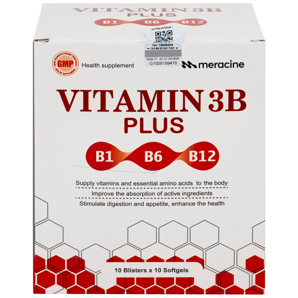 Hình ảnh Viên uống Vitamin 3B Plus Meracine bổ sung vitamin B1, B6, B12, acid amin cho cơ thể (10 vỉ x 10 viên)