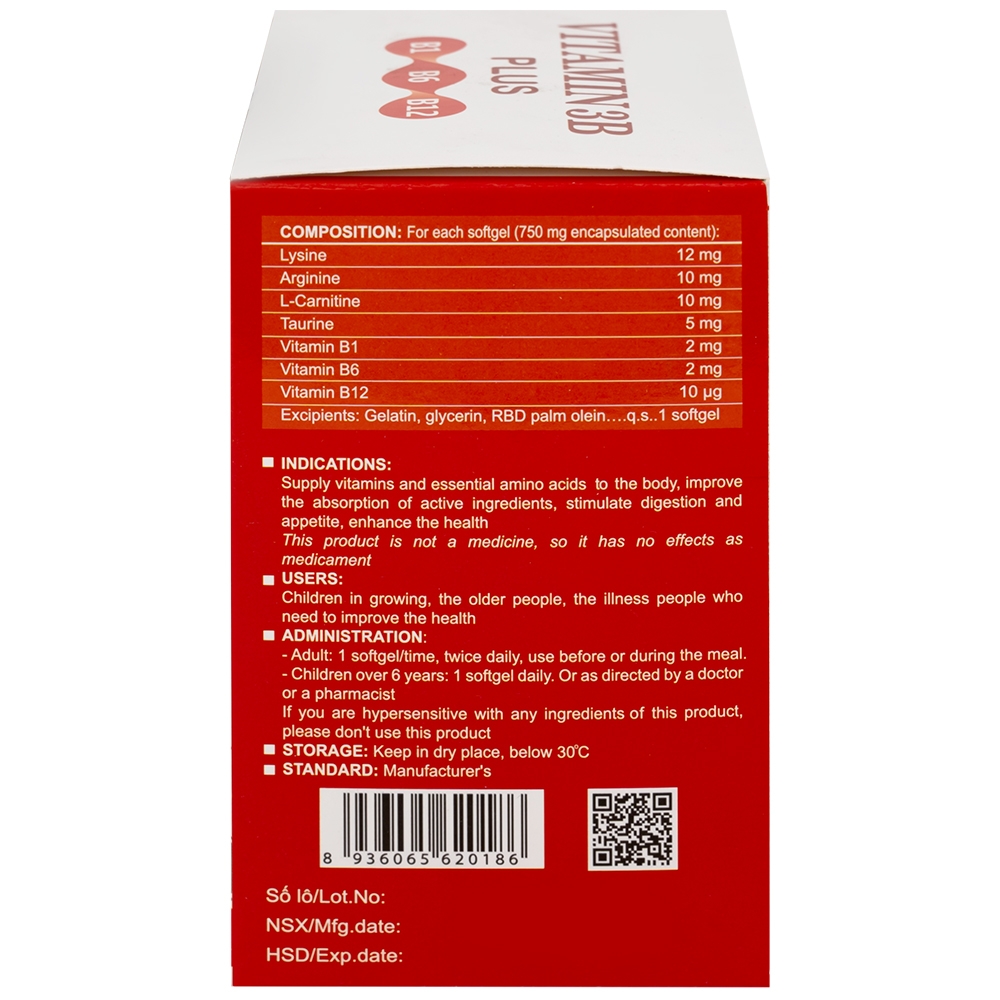 Hình ảnh Viên uống Vitamin 3B Plus Meracine bổ sung vitamin B1, B6, B12, acid amin cho cơ thể (10 vỉ x 10 viên)