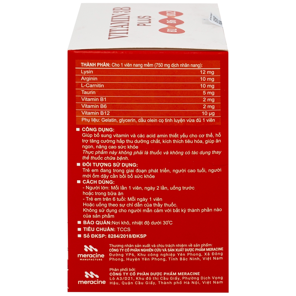 Hình ảnh Viên uống Vitamin 3B Plus Meracine bổ sung vitamin B1, B6, B12, acid amin cho cơ thể (10 vỉ x 10 viên)