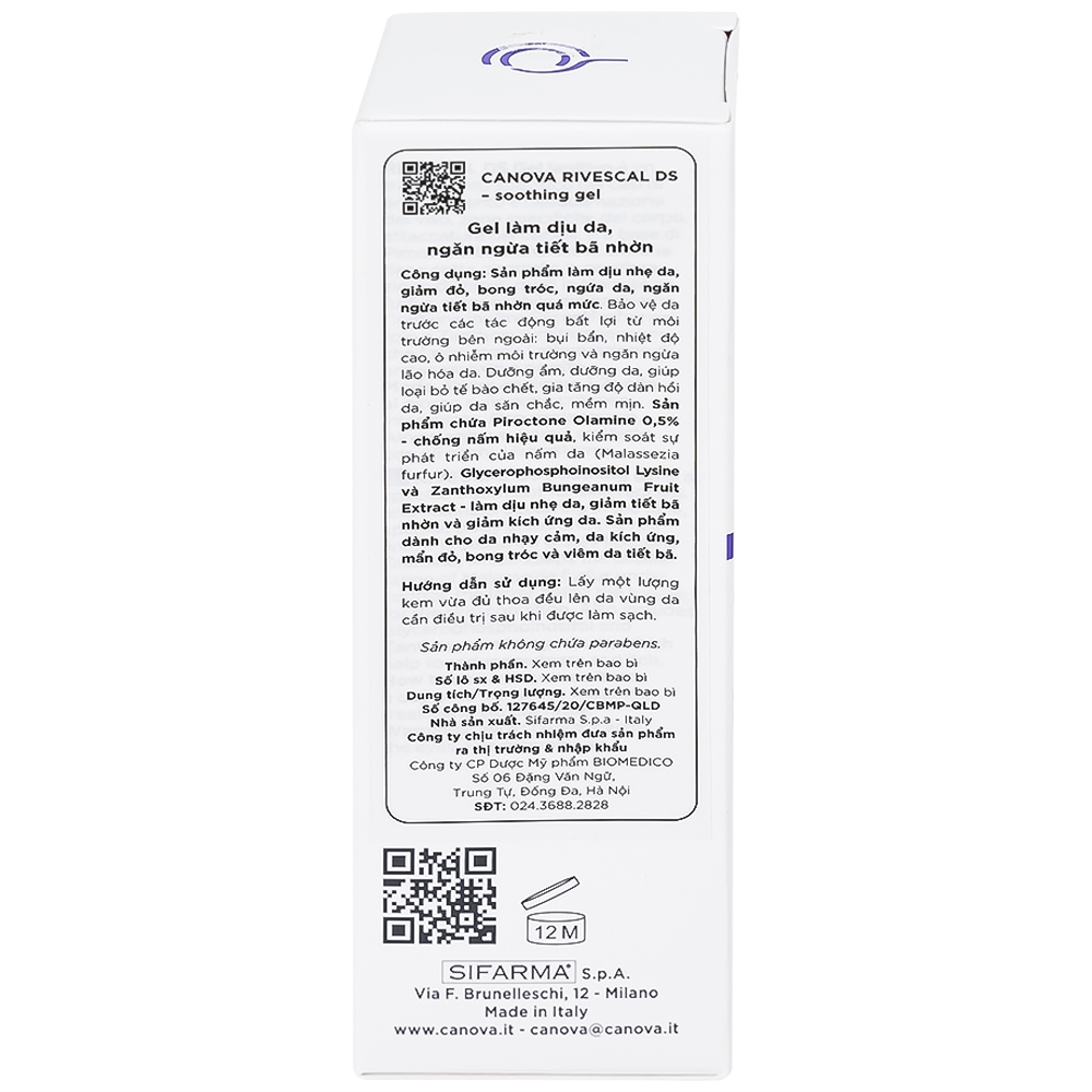 Hình ảnh Gel Canova Rivescal DS Soothing gel Siflarma làm dịu da, ngăn ngừa tiết bã nhờn, giảm ngứa da (50ml)
