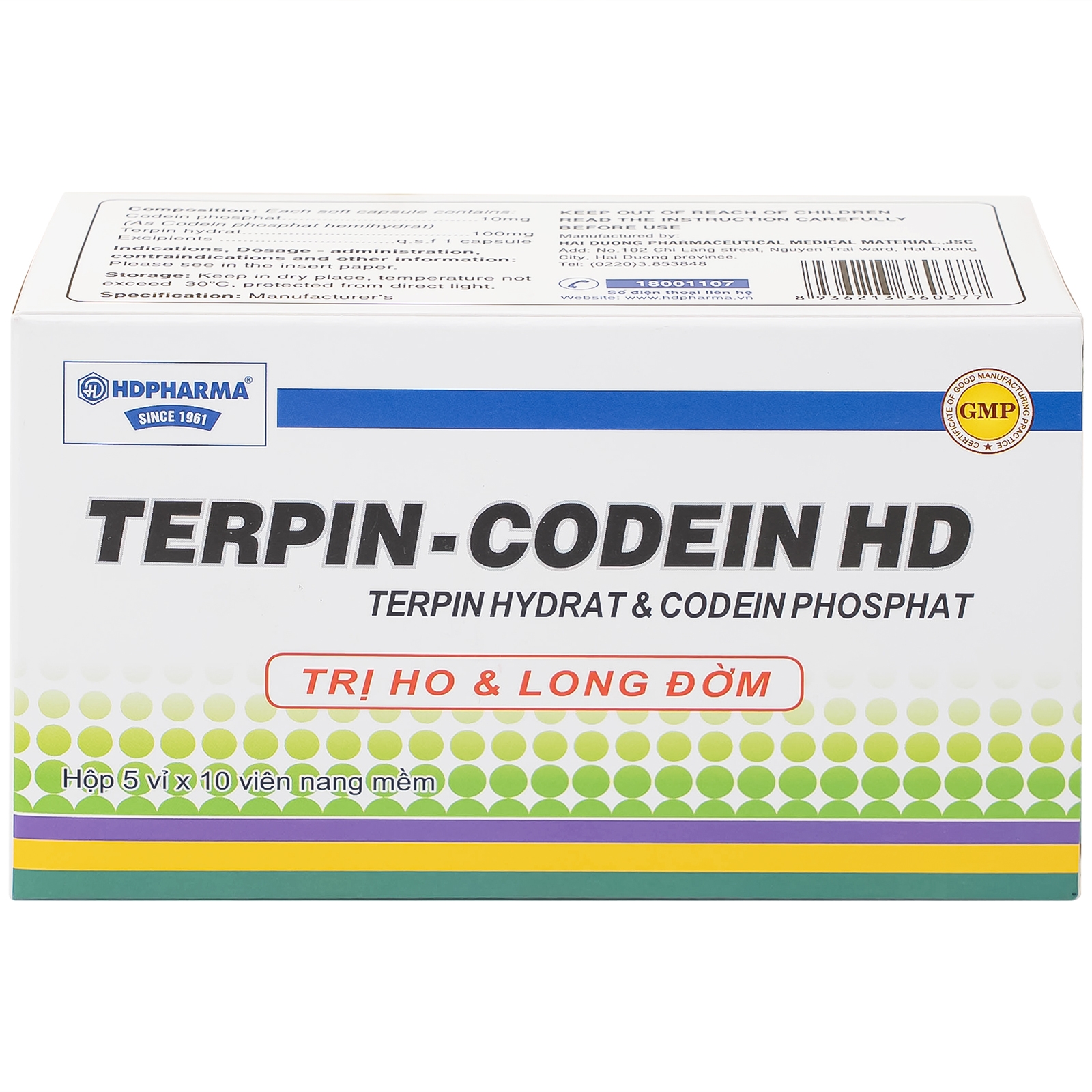 Hình ảnh Thuốc Terpin-codein HD Hdpharma điều trị triệu chứng ho khan hoặc kích ứng (5 vỉ x 10 viên)