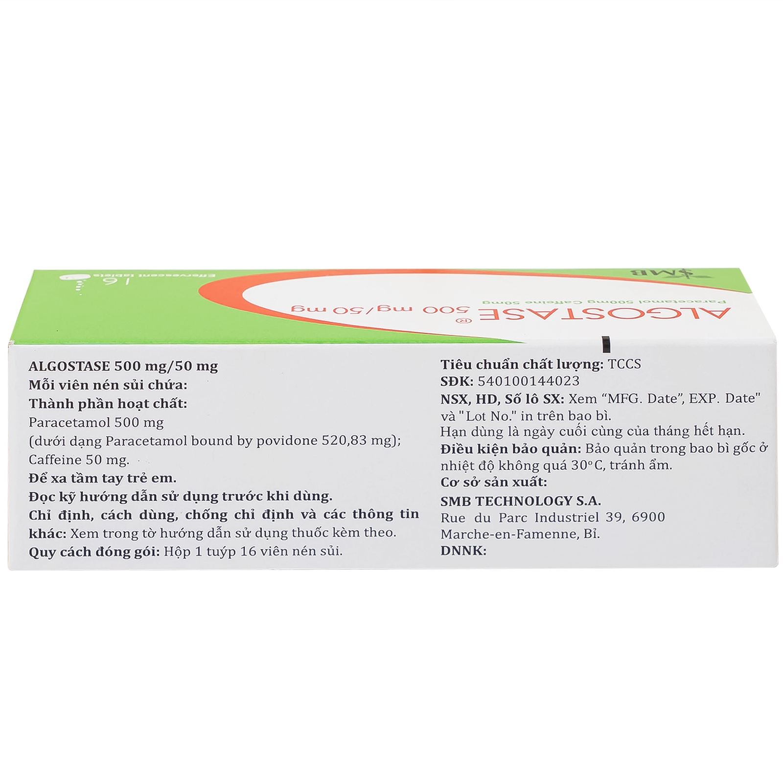 Hình ảnh Thuốc Algostase 500mg/50mg SMB điều trị đau nhẹ đến vừa và hạ sốt (16 viên)