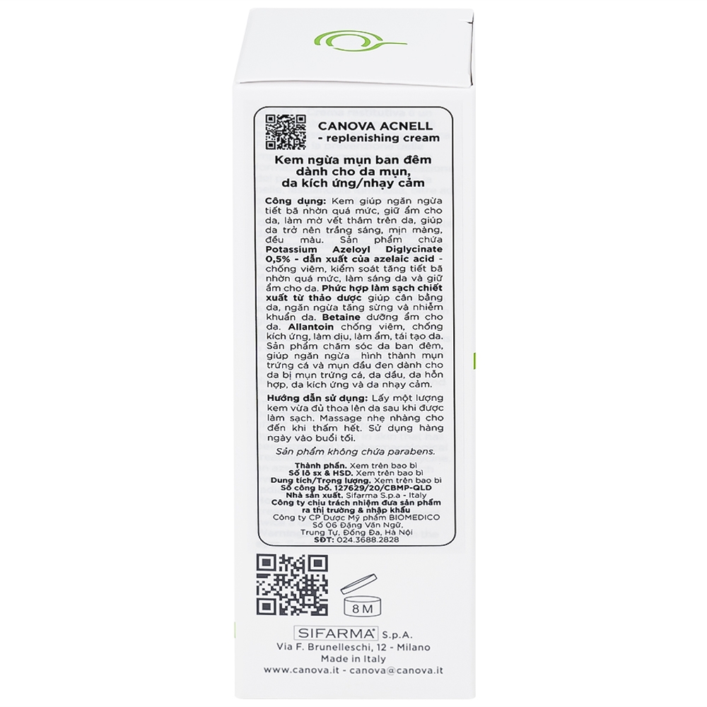 Hình ảnh Kem ngừa mụn ban đêm Canova Acnell Sifarma giúp ngăn ngừa hình thành mụn trứng cá và mụn đầu đen (50ml)