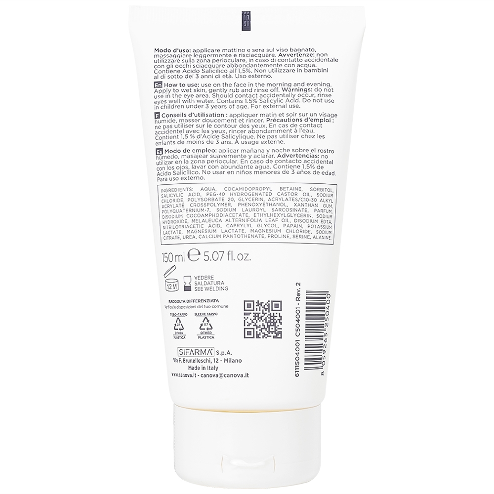 Hình ảnh Gel rửa mặt ngừa mụn Canova Salipil Detergente Sifarma giúp loại bỏ bụi bẩn, tế bào chết, làm giảm và ngăn ngừa mụn (150ml)