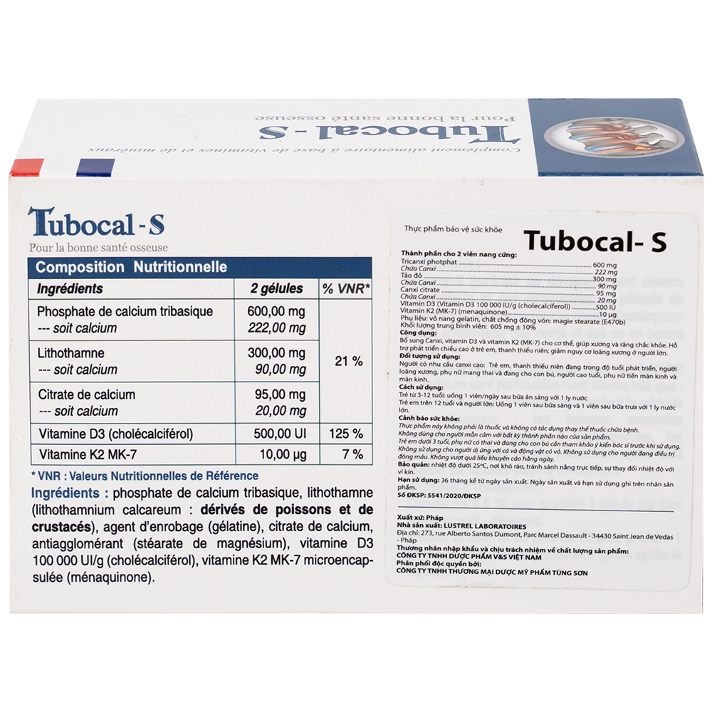 Hình ảnh Viên uống Tubocal-S Lustrel bổ sung canxi, vitamin D3 và vitamin K2, giúp xương và răng chắc khỏe (4 vỉ x 15 viên)