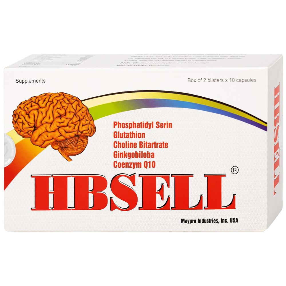 Hình ảnh Viên uống Hbsell Maypro tăng cường lưu thông máu não, giảm thiểu năng tuần hoàn não (2 vỉ x 10 viên)