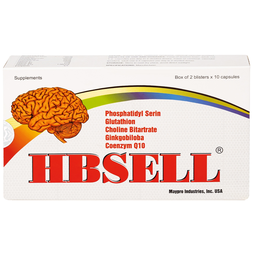 Hình ảnh Viên uống Hbsell Maypro tăng cường lưu thông máu não, giảm thiểu năng tuần hoàn não (2 vỉ x 10 viên)