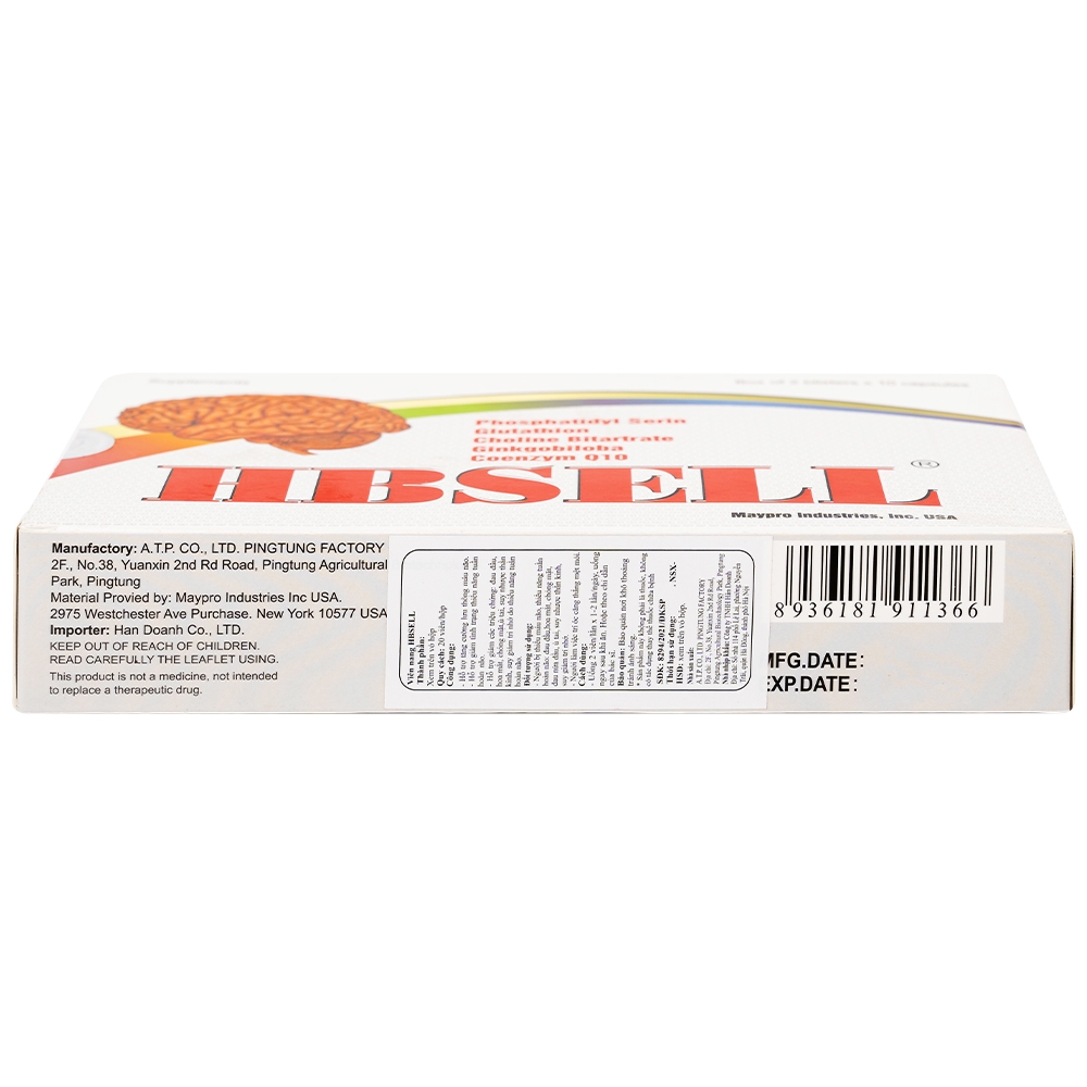 Hình ảnh Viên uống Hbsell Maypro tăng cường lưu thông máu não, giảm thiểu năng tuần hoàn não (2 vỉ x 10 viên)