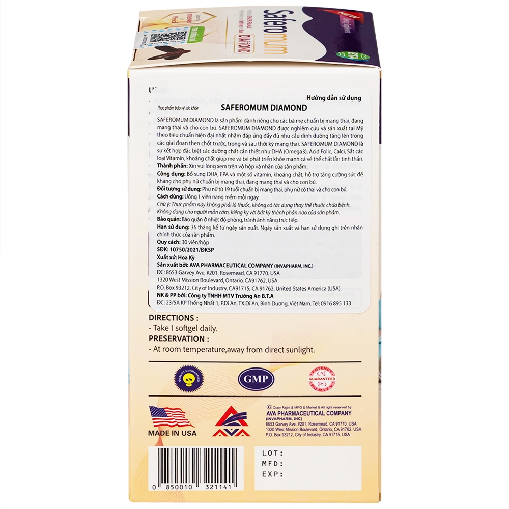 Hình ảnh Viên uống Saferomum Diamond AVA Pharmaceutical bổ sung DHA, EPA và một số vitamin, khoáng chất (30 viên)