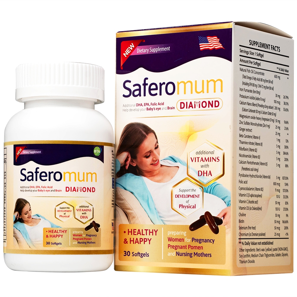 Hình ảnh Viên uống Saferomum Diamond AVA Pharmaceutical bổ sung DHA, EPA và một số vitamin, khoáng chất (30 viên)