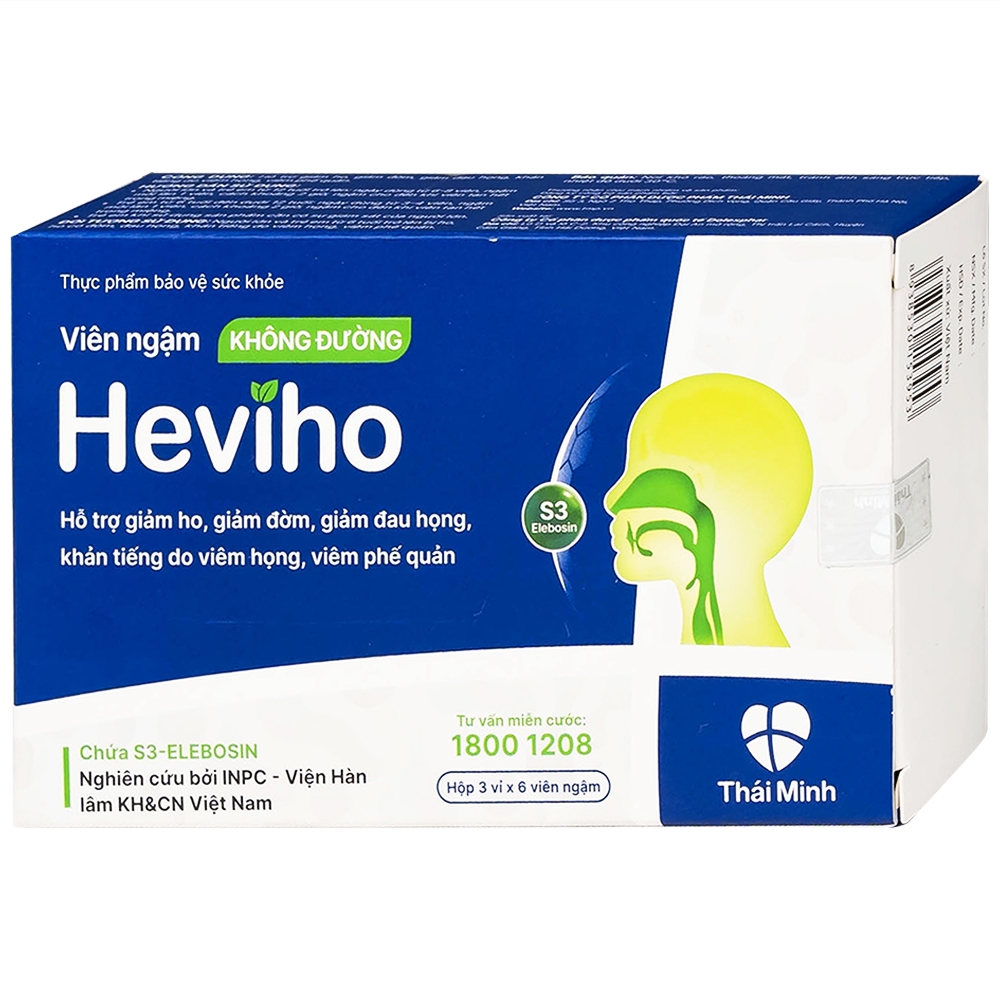Hình ảnh Viên ngậm không đường Heviho Thái Minh hỗ trợ giảm ho, giảm đờm, giảm đau họng (3 vỉ x 6 viên)