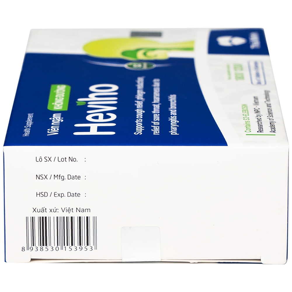 Hình ảnh Viên ngậm không đường Heviho Thái Minh hỗ trợ giảm ho, giảm đờm, giảm đau họng (3 vỉ x 6 viên)