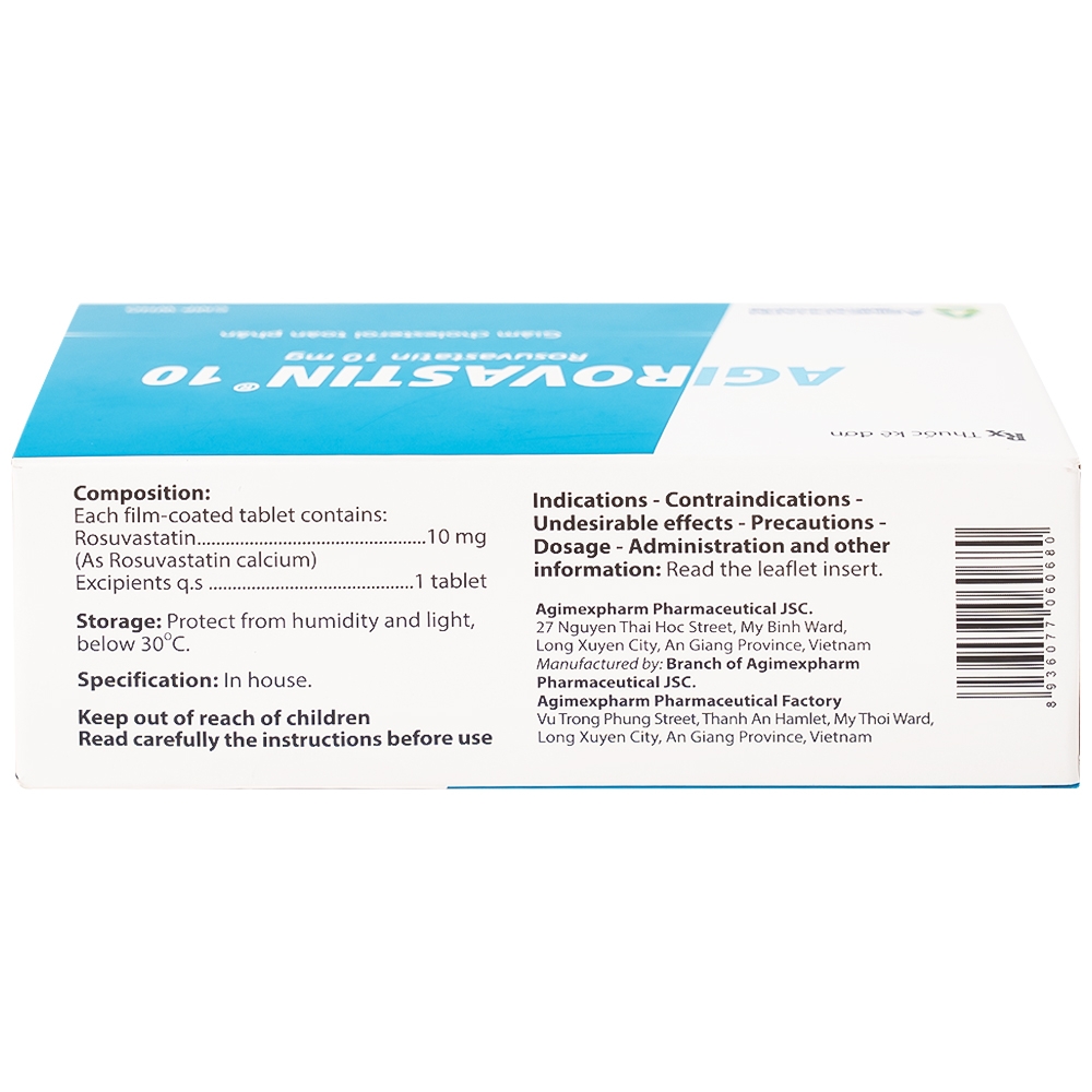 Hình ảnh Thuốc Agirovastin 10 Agimexpharm điều trị tăng cholesterol máu (6 vỉ x 10 viên)