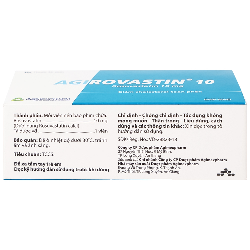 Hình ảnh Thuốc Agirovastin 10 Agimexpharm điều trị tăng cholesterol máu (6 vỉ x 10 viên)