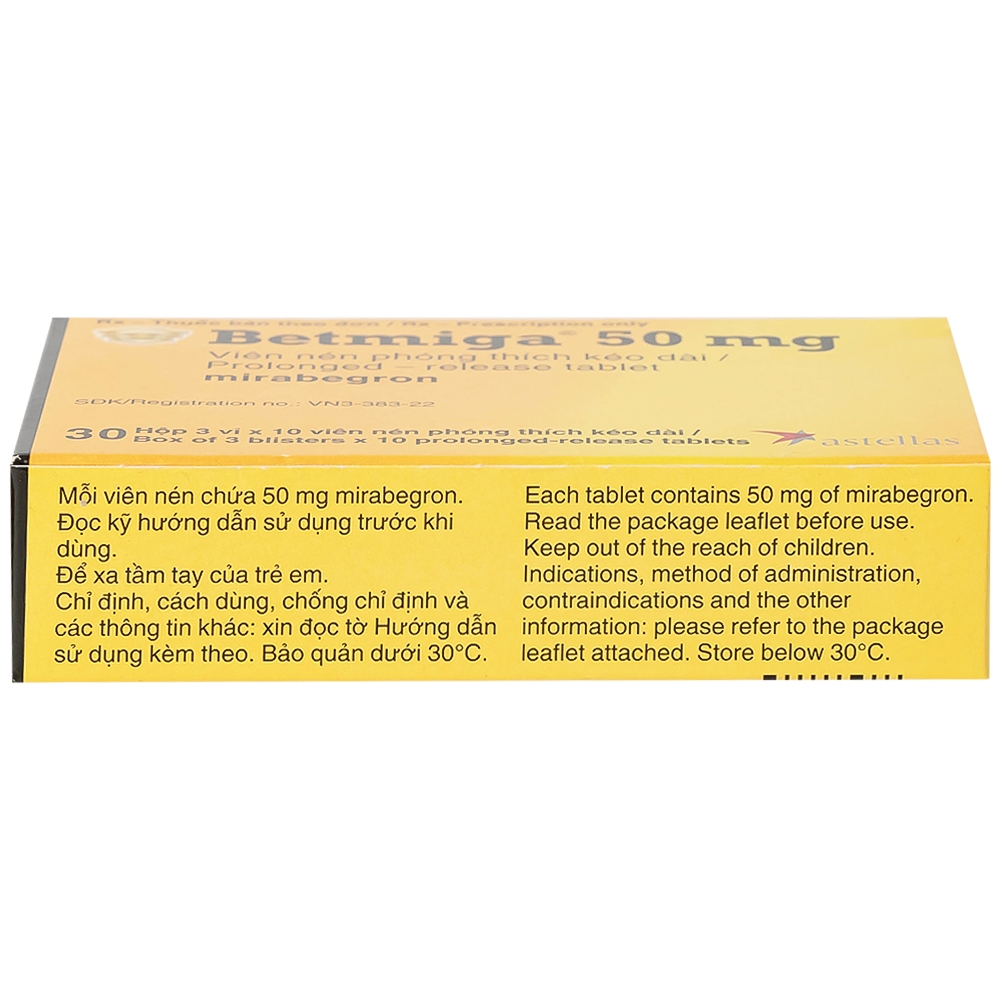 Hình ảnh Thuốc Betmiga 50mg Astellas điều trị triệu chứng tiểu gấp (3 vỉ x 10 viên)