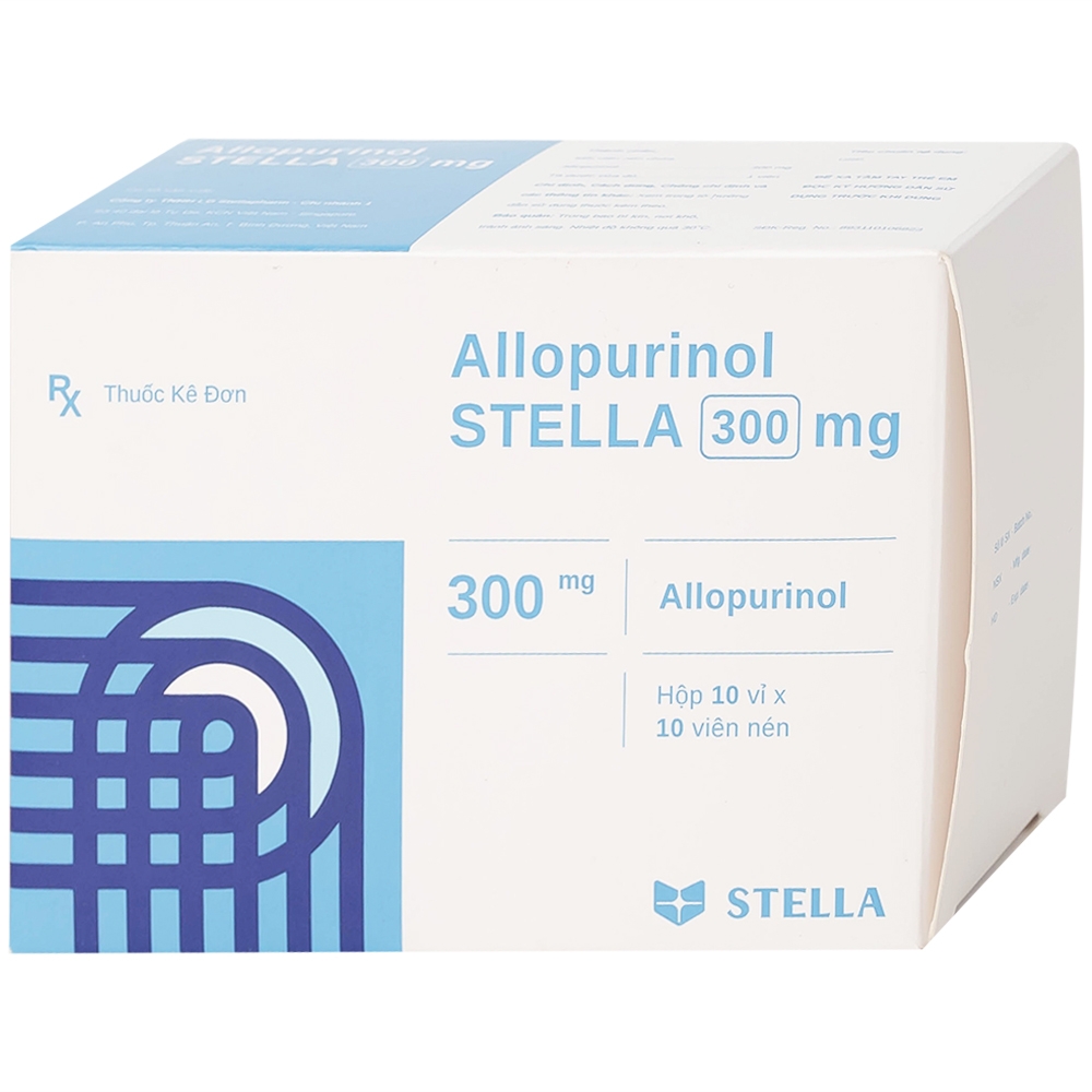 Hình ảnh Thuốc Allopurinol 300mg Stella Pharm giảm sự hình thành acid uric, điều trị bệnh gout (10 vỉ x 10 viên)