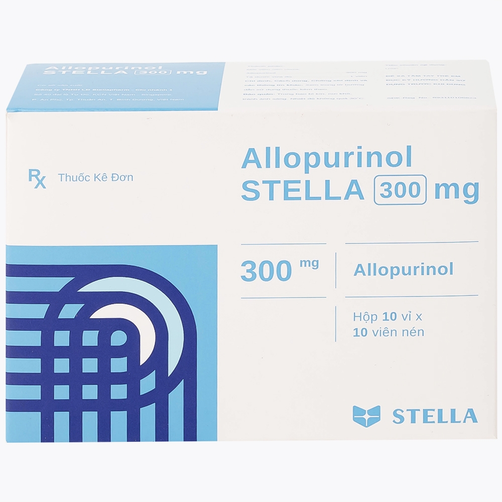 Hình ảnh Thuốc Allopurinol 300mg Stella Pharm giảm sự hình thành acid uric, điều trị bệnh gout (10 vỉ x 10 viên)