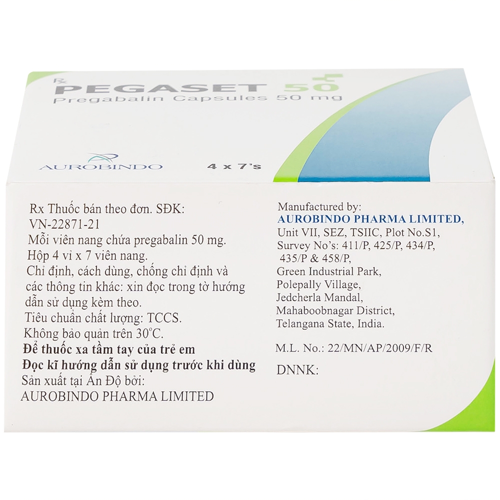 Hình ảnh Thuốc Pegaset 50 Aurobindo điều trị đau thần kinh, hỗ trợ động kinh cục bộ (4 vỉ x 7 viên)