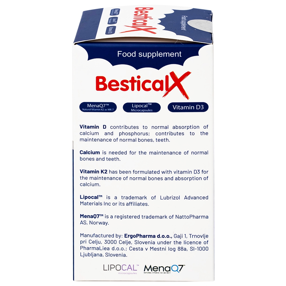 Hình ảnh Viên uống BesticalX Ergopharm bổ sung canxi, vitamin D3 và vitamin K2, hỗ trợ xương, răng (30 viên)