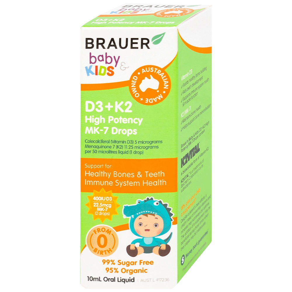 Hình ảnh Siro Brauer Baby Kids D3+k2 High Potency MK-7 Drops 10ml bổ sung vitamin D3 và vitamin K2