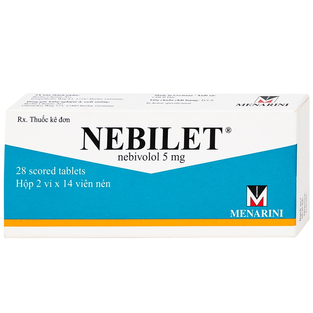 Hình ảnh Thuốc Nebilet Nebivolol 5mg Menarini điều trị tăng huyết áp và suy tim mạn tính (2 vỉ x 14 viên)