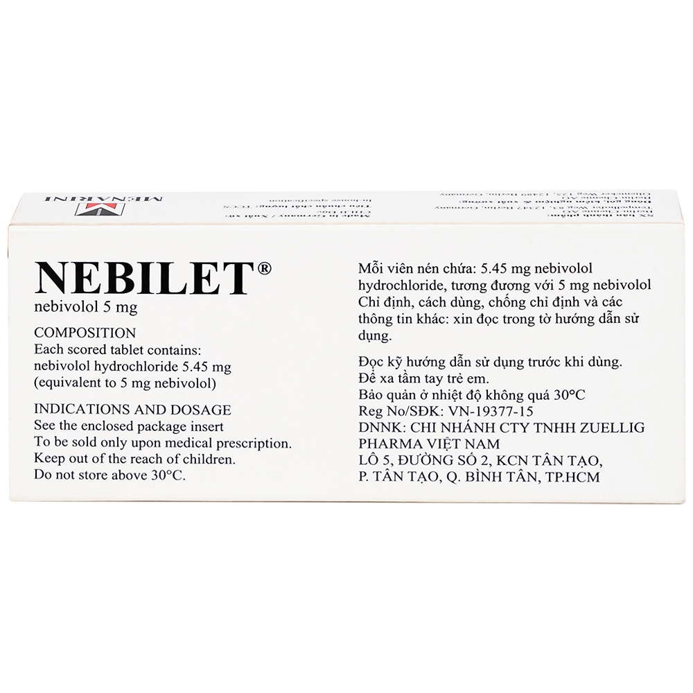 Hình ảnh Thuốc Nebilet Nebivolol 5mg Menarini điều trị tăng huyết áp và suy tim mạn tính (2 vỉ x 14 viên)