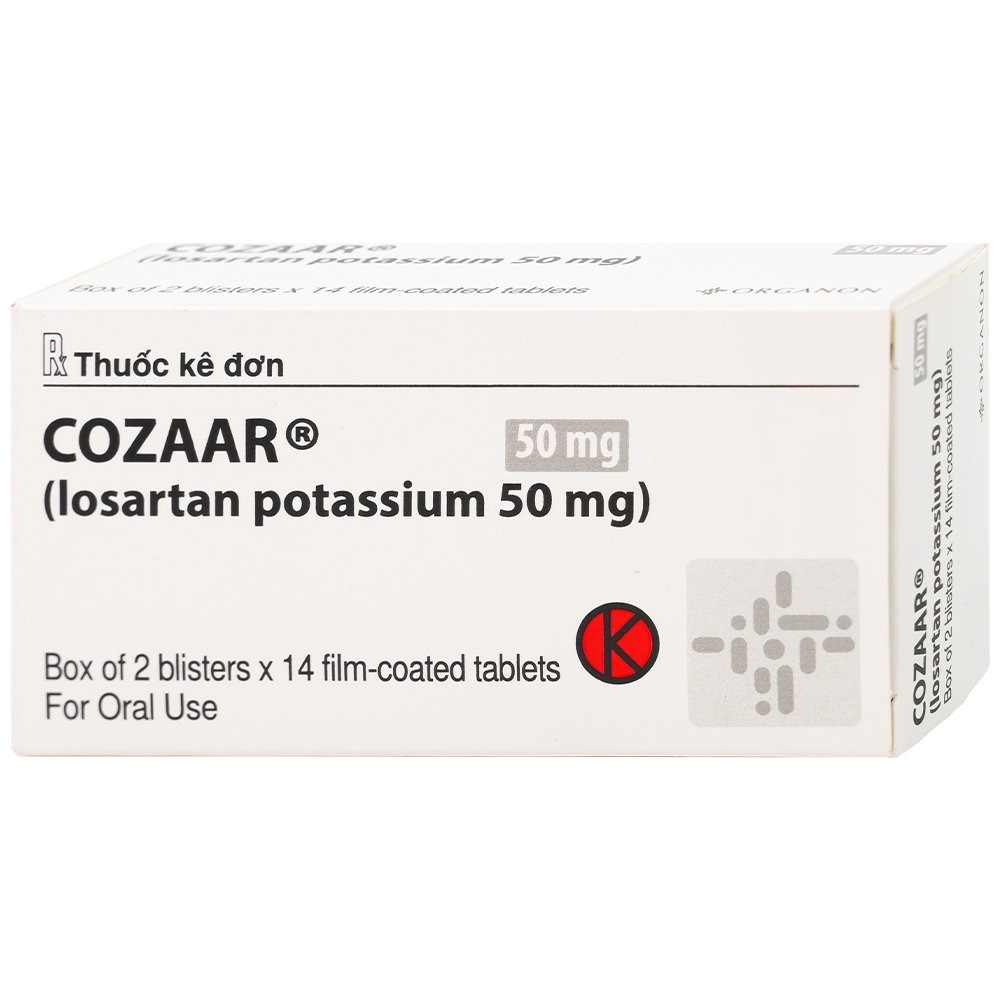 Hình ảnh Thuốc Cozaar 50mg Organon điều trị tăng huyết áp và bảo vệ thận từ tổn thương do bệnh tiểu đường (2 vỉ x 14 viên)