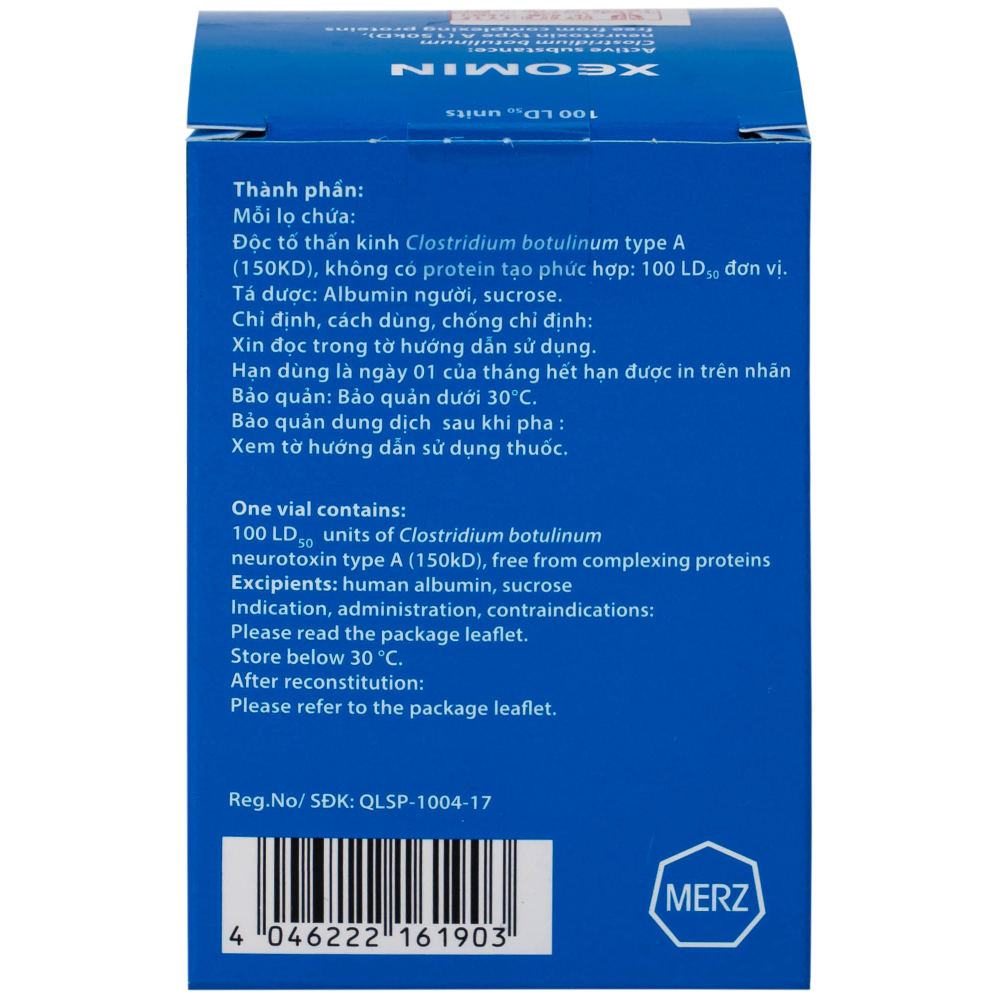 Hình ảnh Thuốc Xeomin 100 Units Merz điều trị loạn trương lực cơ cổ, co thắt mi, co cứng sau đột quỵ chi trên